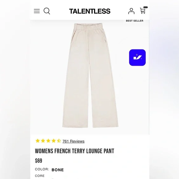 TALENTLESS Brand New Bone Wide-Leg French Terry Lounge Pant - Picture 2 of 4